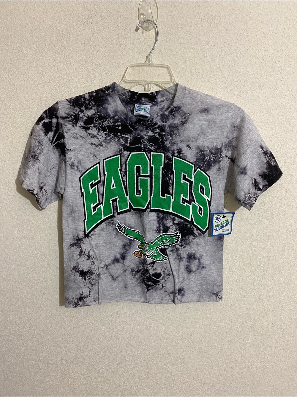'47 VINTAGE TUBULAR Philadelphia Eagles Legacy Tie-Dye T-shirt w Raw Bttm Size S - Picture 1 of 6